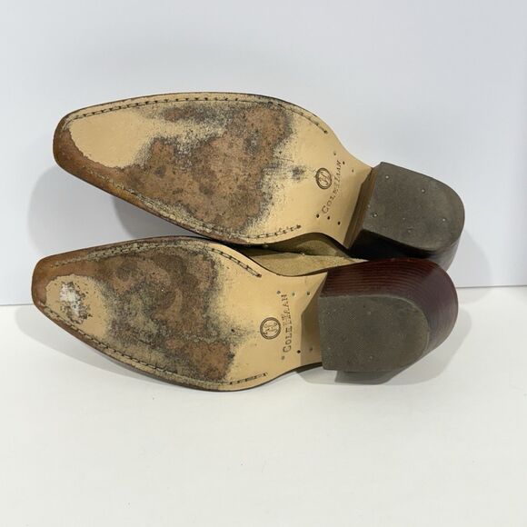 Cole Haan Womens Heels Mules D18363 US 8.5 B Tan Suede Slip-on Studded Leather - Picture 5 of 16